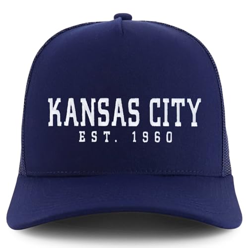 Trendy Apparel Shop KansasCity Est.1960 Embroidered 5 Panel Snapback Trucker Cap - color: Navy