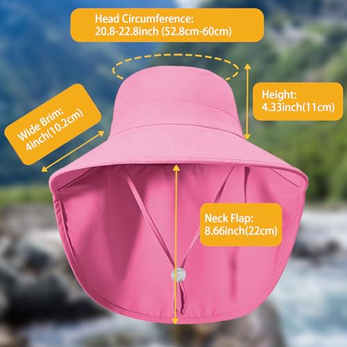Ruqizhi Sun Hats for Women with Neck Flap Ponytail Hole Women Sun Hats Rollable UV Protection Fishing Hats Wide Brim UPF 50+ - color: Rose