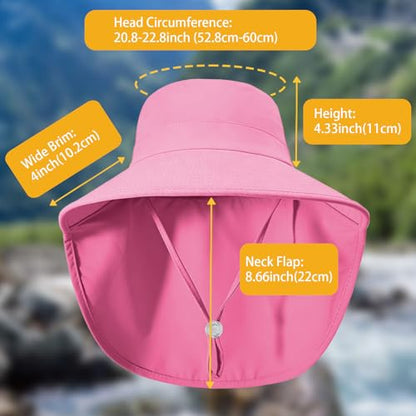 Ruqizhi Sun Hats for Women with Neck Flap Ponytail Hole Women Sun Hats Rollable UV Protection Fishing Hats Wide Brim UPF 50+ - color: Rose