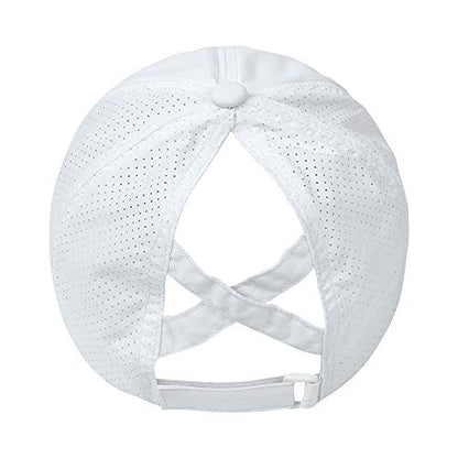 Womens Criss Cross Ponytail Hat Quick Drying Baseball Cap Sun Hats UV Protection Sport Cap - color: White