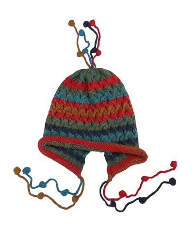 MINGSEECESS Women Girls Knitted Beanie Hat Crochet Braided Knit Warmer Cap Skiing Snowboarding Ear Flap Hats - color: Blue-red