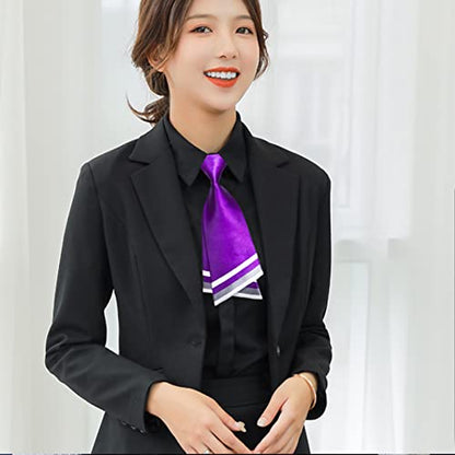 Mantieqingway Women Uniform Necktie Adjustable Strap Striped Pre-tie Ties - color: Purple