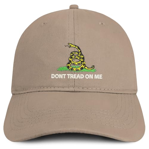 Trendy Apparel Shop Don't Tread on Me Embroidered Unstructured Cotton Dad Hat - color: Khaki