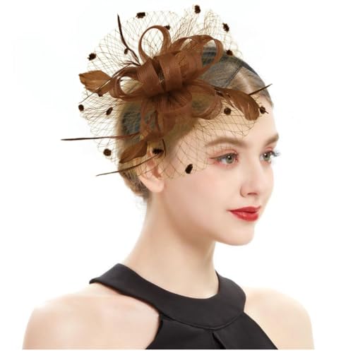 Women's Fascinator Feather Flower Hir clip & Corsage Dual-use Bridal Headpiece Hair Accessories Cocktail Party Wedding - color: Brown