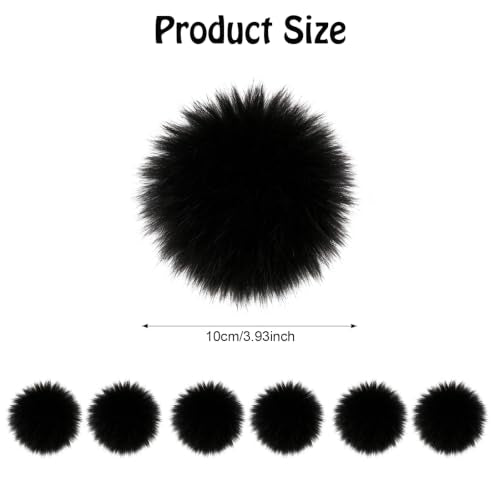 Fzxdfg 6Pieces Faux Furry Pom Pom Ball with Elastic Loop DIY Faux Fur Fluffy Ball for Hats Bags Key Chains Accessories 3.9inch/10CM (Black) - color: Black