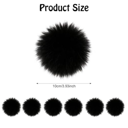 Fzxdfg 6Pieces Faux Furry Pom Pom Ball with Elastic Loop DIY Faux Fur Fluffy Ball for Hats Bags Key Chains Accessories 3.9inch/10CM (Black) - color: Black