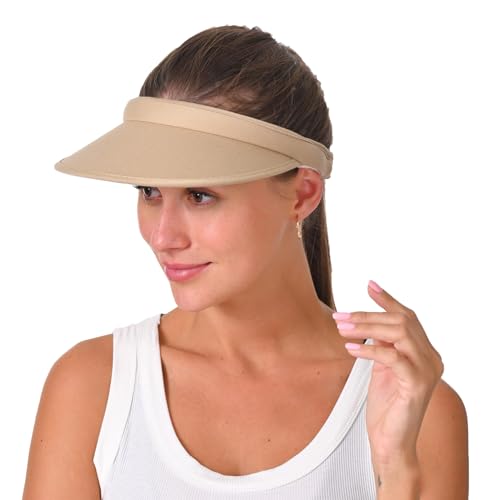 Cotton Visor Hat Women Men Clip-on Visors Hats Adjustable Outdoor Sports Golf Beach Wide Brim Sun Cap - color: Khaki