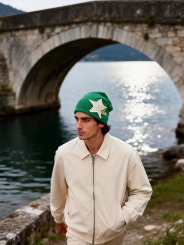 Y2K Slouch Hat Star Beanie Hat Grunge Accessories Winter Warm Cap Retro Design Knit Beanie for Women Men - color: Green
