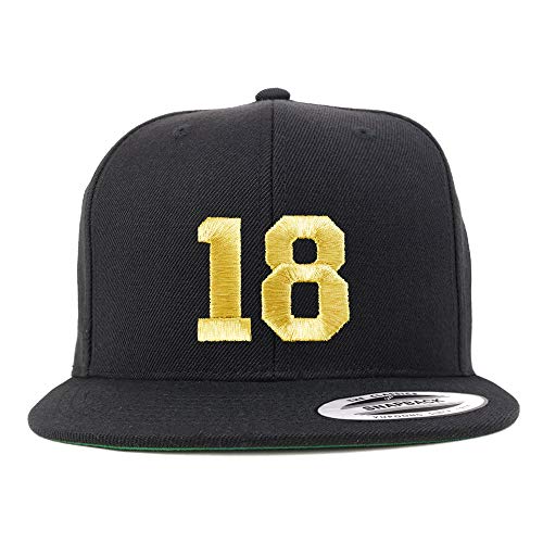 Trendy Apparel Shop Number 18 Gold Thread Flat Bill Snapback Baseball Cap - color: Black
