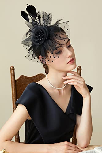 BABEYOND Fascinators Hats for Women Tea Party Flower Tulle Bead Derby Hat - color: Black