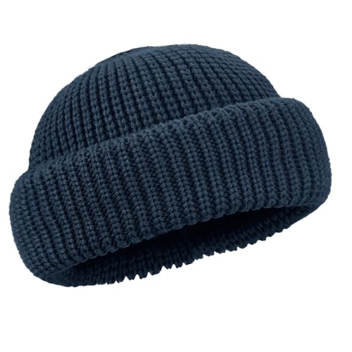 Clakllie Trawler Beanie Watch Hat Knit Cuffed Skullcap Roll-up Edge Stocking Hats Rolled Cuff Knitted Hat Ski Cap - color: Cdus-ddth3-blue