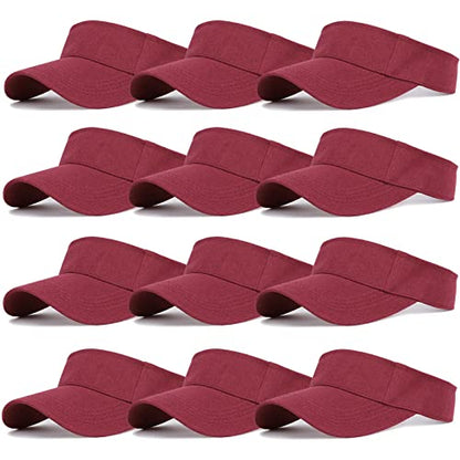 Ultrafun 12 Pack Sun Visor Hats Women Men Outdoor Sports Beach - color: 12pack-wine Red