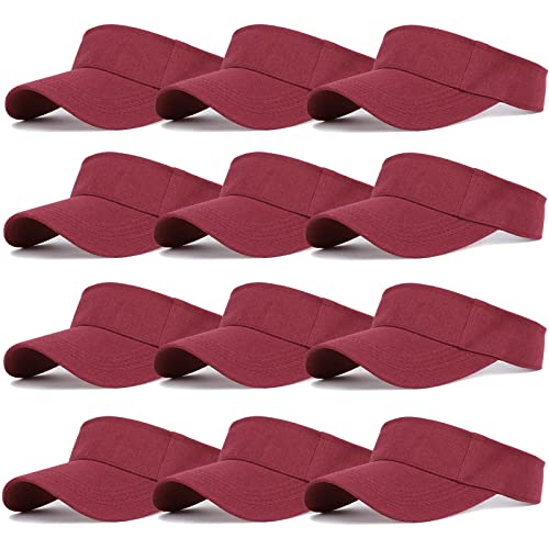 Ultrafun 12 Pack Sun Visor Hats Women Men Outdoor Sports Beach - color: 12pack-wine Red