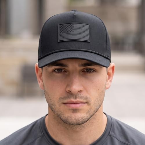 USA American Flag Golf Hat, Performance Rope Cap, Patriotic USA Hat – Adjustable, Breathable - color: All Black