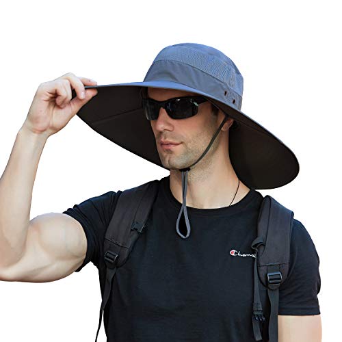 Leotruny Super Wide Brim Bucket Hat UPF50+ Waterproof Sun Hat for Fishing - color: C05-grey