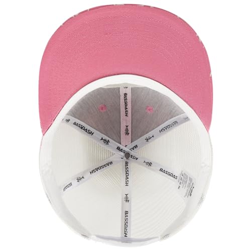 BASSDASH Flat Brim Trucker Cap Adjustable Snapback Hat Mesh Back for Men Women - color: Pink