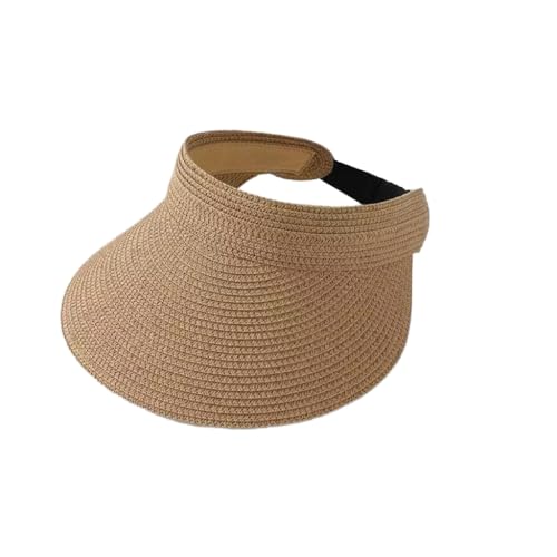 Women Foldable Straw Sun Visor, Packable Rollable Wide Brim Beach Hat, Adjustable Summer Visor for Travel Beach Golf - color: Khaki