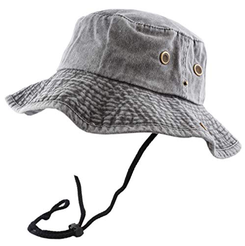 The Hat Depot Cotton Stone-Washed Safari Wide Brim Foldable Double-Sided Sun Boonie Bucket Hat - color: 3. Pigment - Black, size: Small-Medium