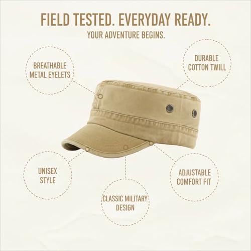 Army Cadet Cap for Men Women Military Flat Top Cap Adjustable Cotton Basic Baseball Cap - color: Khaki