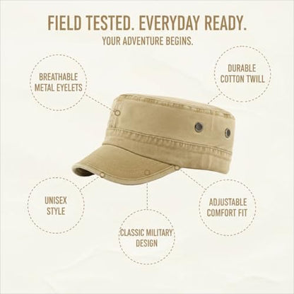Army Cadet Cap for Men Women Military Flat Top Cap Adjustable Cotton Basic Baseball Cap - color: Khaki