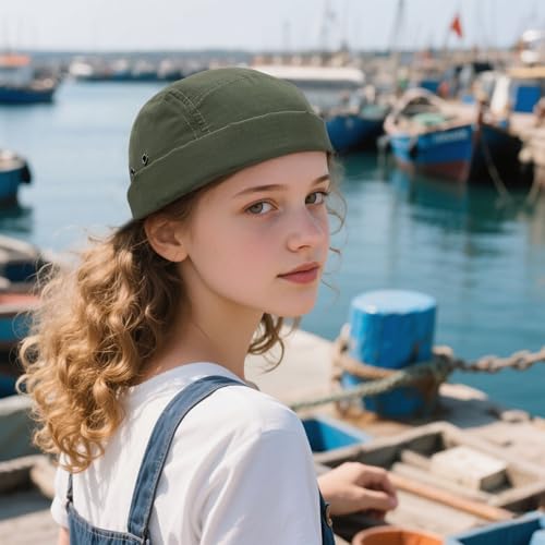 Clakllie Quick Dry Brimless Docker Cap for Men Summer Beanie Sailor Skullcap Lightweight Waterproof Adjustable No Brim Hat - color: S-dbh01-army Green