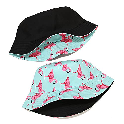 Umeepar Unisex Reversible Packable Bucket Hat Sun Hat for Men Women - color: Flamingo Mint Blue