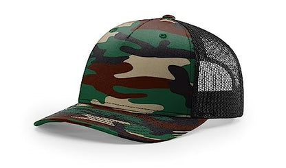 Richardson 112FP & 112PFP Classic Fit Five-Panel Snapback Trucker Cap |OSFM - color: Green Camo/Black
