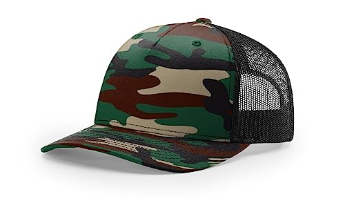 Richardson 112FP & 112PFP Classic Fit Five-Panel Snapback Trucker Cap |OSFM - color: Green Camo/Black