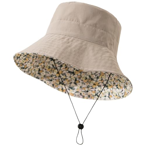 Lightweight Soft Women's Sun Hat, Floral Print UPF50+ UV Protection Bucket Hat, Foldable Portable, for Beach Vacation - color: Khaki