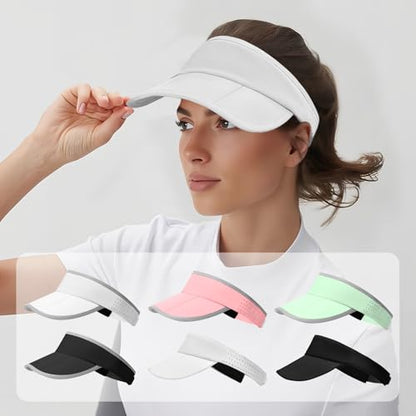 Women's Sun Visor Hat - Foldable Golf Hats Adjustable Quick Dry Running Tennis Cap, UV Protection Beach Hat for Women - color: Solid White
