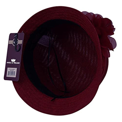 Women's Gatsby Linen Cloche Hat with Lace Band and Flower - color: Burgundy