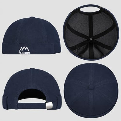 Outdoor Brimless Hat for Men Women, Adjustable Rolled Cuff Skull Cap - color: 1#navy Blue