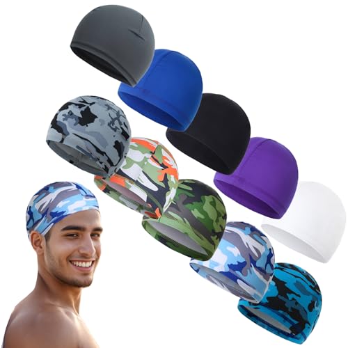 10 Pcs Cooling Skull Caps for Men Cap Welding Helmet Liner Sweat Wicking Head Wrap Bicycle Beanie Cycling Running Hat - color: Camouflage and Solid Color