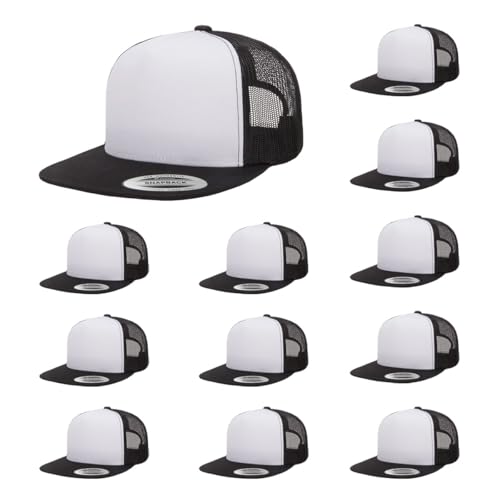 Yupoong 5-Panel YP Classic Trucker Cap | High Profile Flat Visor Snapback - color: Black/White/Black