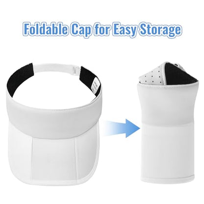 Foldable Sports Sun Visor Hat - Adjustable Running Golf Tennis Cap with Mesh&Reflective Design, Quick Drying for Men & Women - color: White/Non-reflective