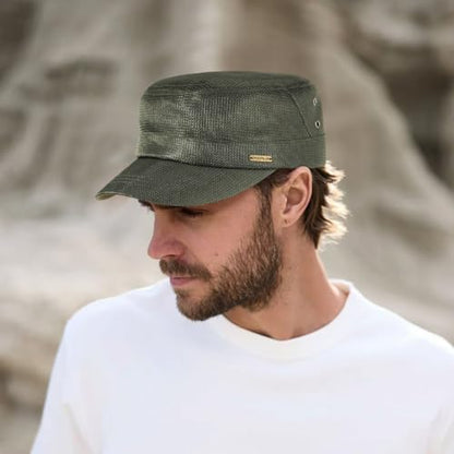 Initlove Cadet Army Cap for Men Women Military Hat Mesh Flat Top Hats for Summer - color: Green