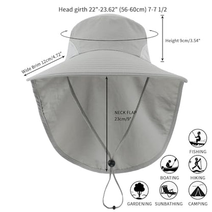Home Prefer Outdoor UPF50+ Sun Hat Wide Brim Mesh Fishing Hat with Neck Flap - color: Light Gray