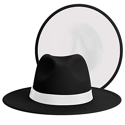 Womens & Mens Fedora Hats, Wide Brim Fedora Hats for Women Men - color: Ba-black/White, size: Small-Medium