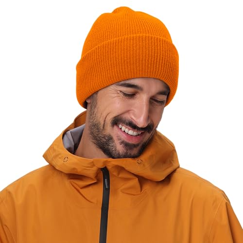 Connectyle Thick Cuffed Beanie for Men & Women Double Layer Knit Winter Hat Acrylic Watch Hat Warm Stocking Skull Cap - color: Orange