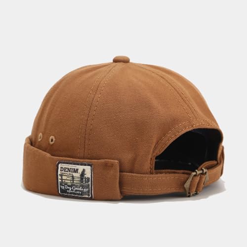Quanhaigou Brimless Sailor Cap,Adjustable Rolled Cuff Skull Beanie Hats for Men Women - color: Khaki