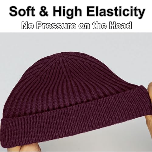 vidsel Thin Wool Fisherman Beanie for Men Short Knit Cuff Trawler Watch Hat - color: 1pcs-wine Red