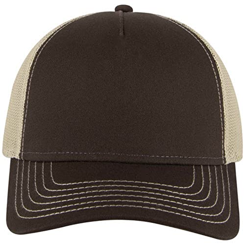 The Vintage Year Plain Cotton Structured Mesh Adjustable Trucker Sports Baseball Cap - color: Dark Brown/Dark Brown/Khaki