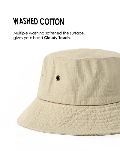 FURTALK Bucket Hats for Women Washed Cotton Packable Summer Beach Sun Hats Bucket Hat with Strings for Travel - color: Light Khaki