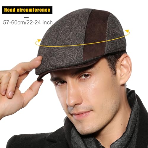 Sumolux Mens Newsboy Cap Winter Beret Hat Cabbie Flat Cap - color: D Coffee