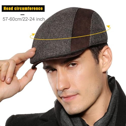 Sumolux Mens Newsboy Cap Winter Beret Hat Cabbie Flat Cap - color: D Coffee