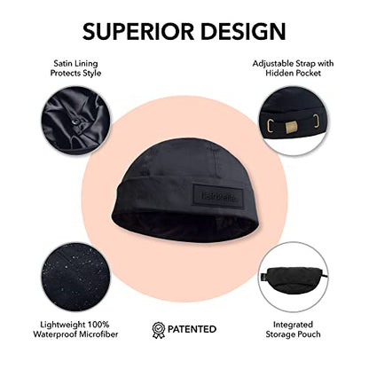 Hairbrella Brimless Docker Rain Hat for Men, Beanie, Satin-Lined Cap, Adjustable, Unisex Waterproof Hat, Cuff - color: Caramel, style: X-large