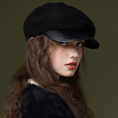 Women Classic Wool Blend Berets Elegant Flat Beret Caps Retro Peaked Cap Hats Autumn Winter Hat Solid Color - color: Black