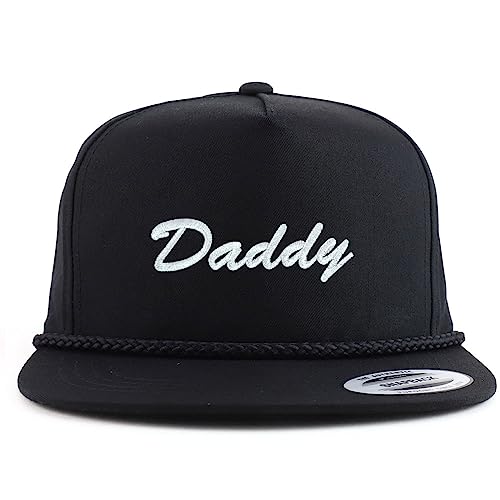 Trendy Apparel Shop Daddy Embroidered 5 Panel Flatbill Braid Snapback Golf Cap - color: Black