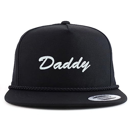 Trendy Apparel Shop Daddy Embroidered 5 Panel Flatbill Braid Snapback Golf Cap - color: Black