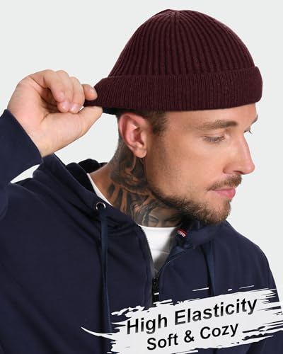 ROYBENS Short Fisherman Beanie for Men Women Wool Knit Warm Winter Hat Swag - color: 1pcs-dark Coffee